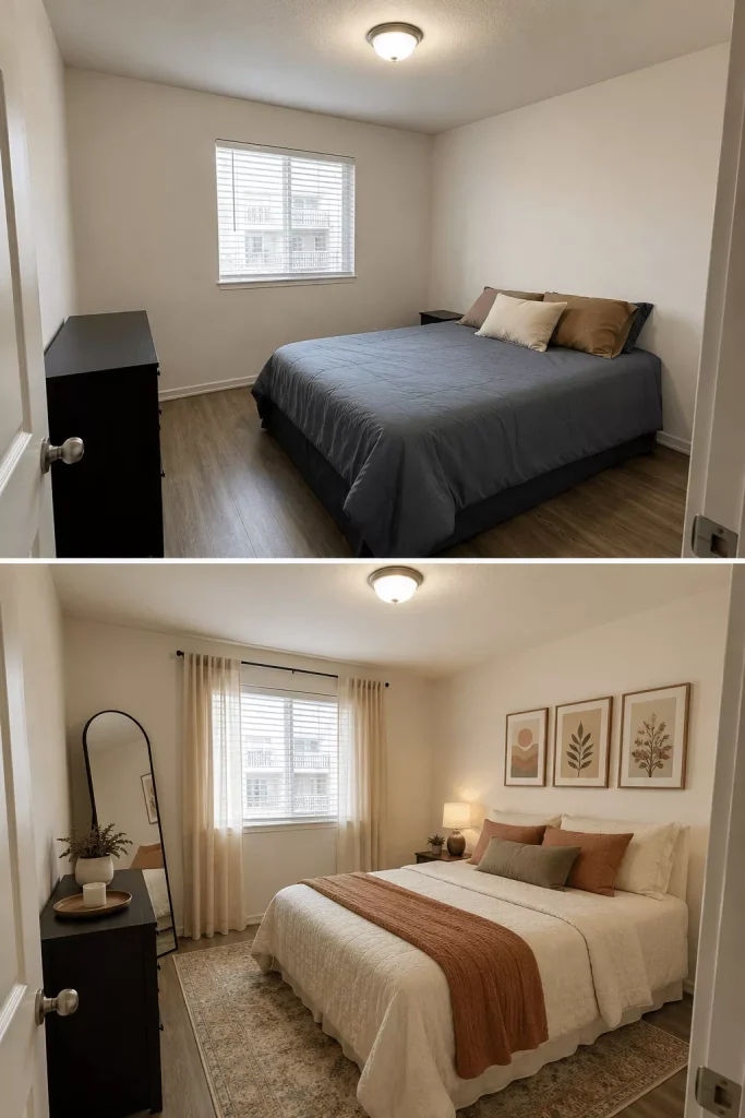 finished-small-bedroom-before-and-after-an-editing-pass-that-removes-extra-pillows-baskets-and-small-accessories