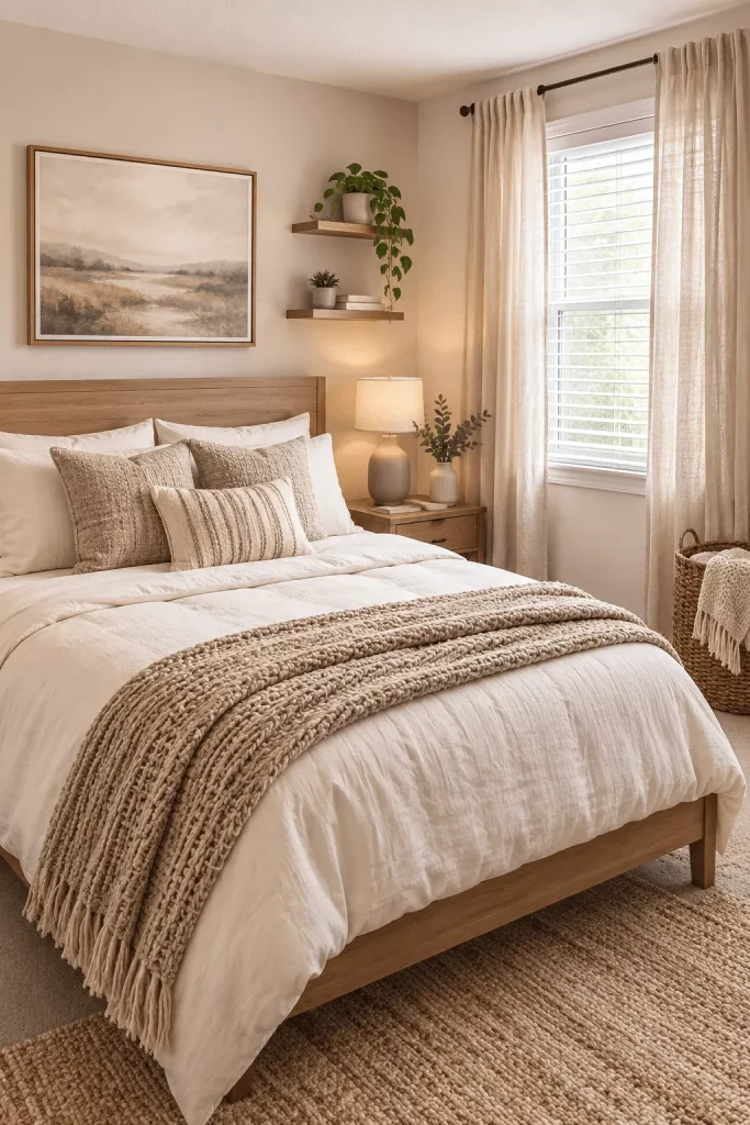 neutral-small-bedroom-layered-with-linen-curtains-textured-bedding-natural-wood-woven-storage-and-matte-ceramics