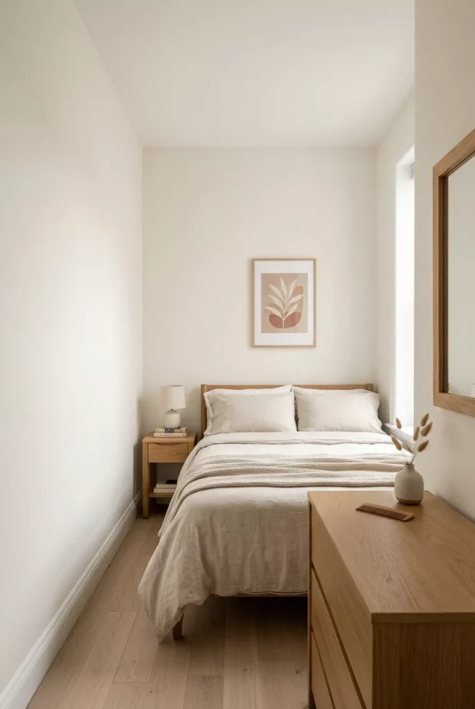 small-bedroom-with-one-decorated-bed-wall-and-a-deliberately-bare-wall-for-visual-breathing-room