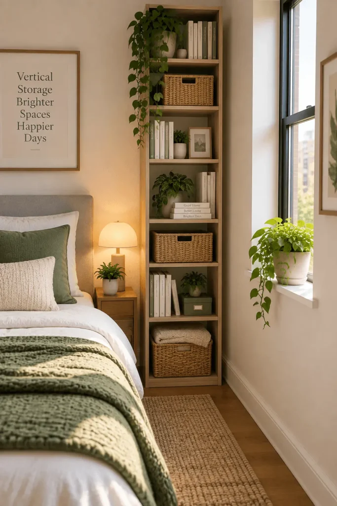 Style a Tall, Narrow Bookcase for Vertical Storage