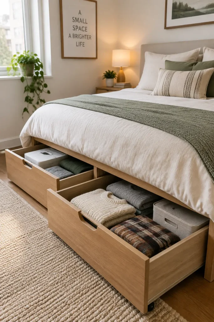 Use Under-Bed Storage Drawers to Hide Seasonal Clothes