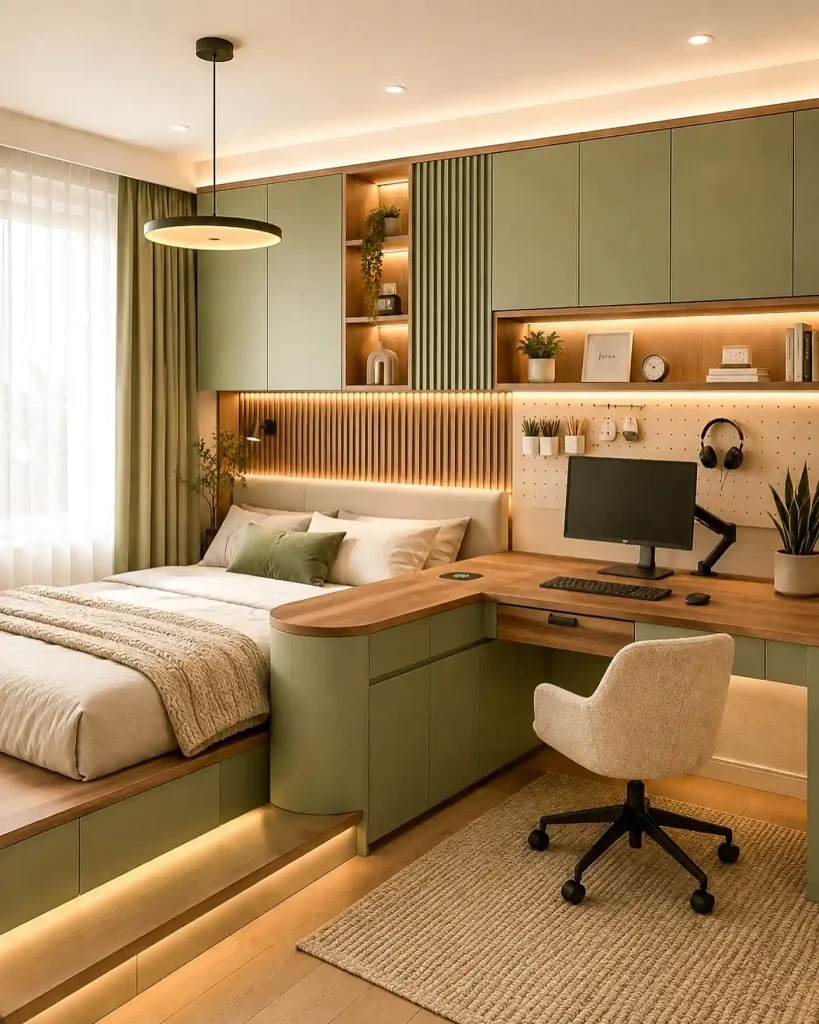 Built-In Bedroom Office With Custom Storage