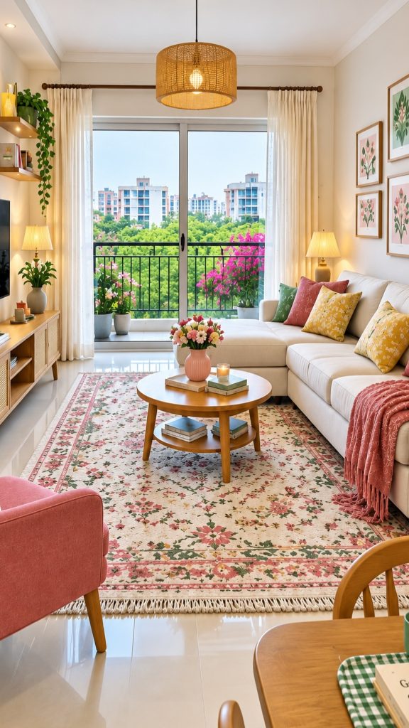 Garden Inside with Florals in Pink and Green