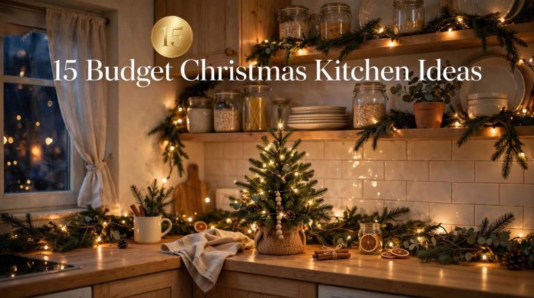 Small apartment kitchen decorated for Christmas on a budget — 15 budget Christmas kitchen ideas