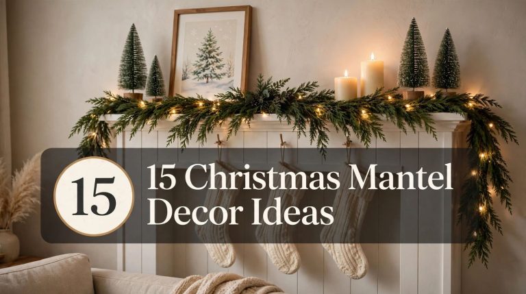 ** Christmas mantel decor ideas for apartments — festive garland, stockings and candles on a small mantel