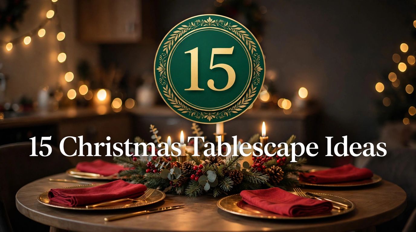 ** Small apartment dining table dressed for Christmas with gold chargers, candles and a pine centrepiece — 15 Christmas tablescape ideas