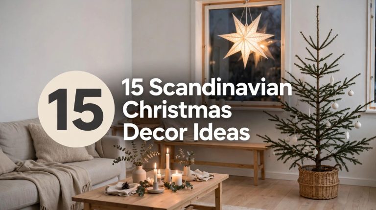 ** Scandinavian Christmas living room with white paper star lantern and minimalist tree