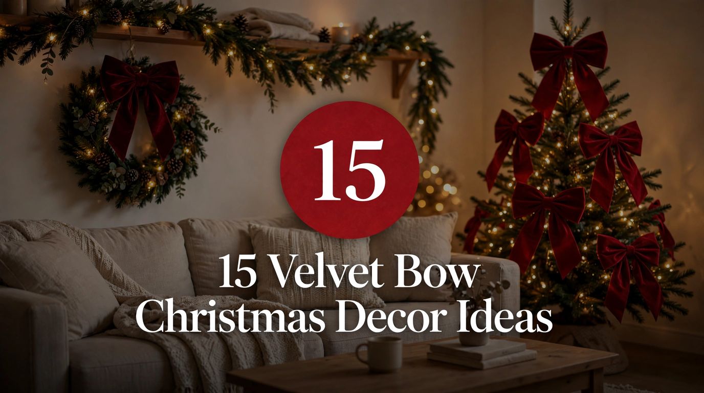 ** 15 Velvet Bow Christmas Decor Ideas for apartments — cosy small living room with big red velvet bows on a Christmas tree and wreath
